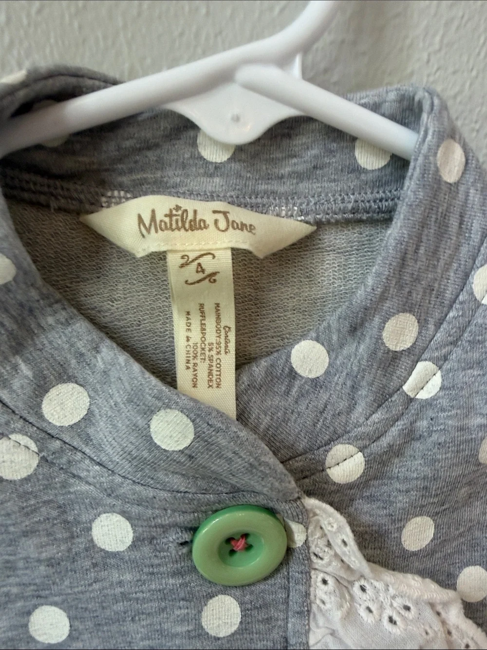 Matilda Jane Gray Polka Dot Ruffle Jacket with Pink Trim